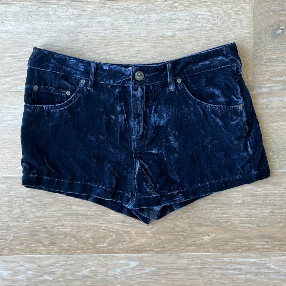 Free People Crushed Velvet Navy Shortie Shorts